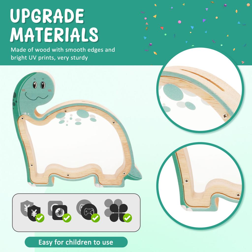 Trä Dinosaurieformad Spargris Spargrisar Barn Myntförvaringsfodral Barn Kontantsparande Transparent Heminredning