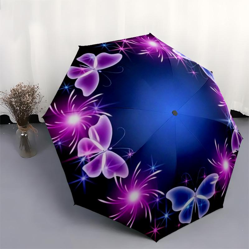 1pc Butterfly Fireworks Circular Frame Umbrella with Plastic Handle,Suitable for All Seasons Home Travel Outdoor UmbrellaDD1801