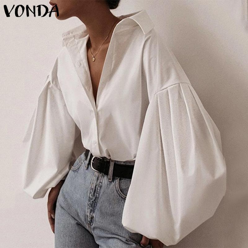 

VONDA женские рубашки с воротником-фонариком и длинными рукавами на пуговицах