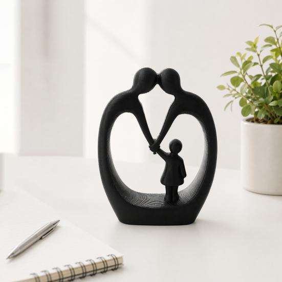 3D Printed Family of Three Figurine, Heart-Shaped Parent & Child Statue, Matte Home Decor Ornament, Creative Gift for Housewarming Mother's Day