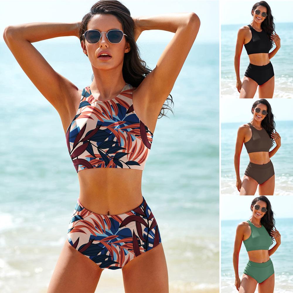 2023 Sporty High Waist Conservative Bikini Set - Double Shoulder Split Swimsuit for Women