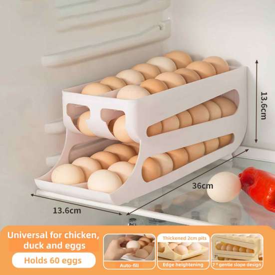 Multi-layer Slide Egg Storage Box Ladder Style Egg Box Large Capacity Automatic Rolling Refrigerator Egg Tray Organizer