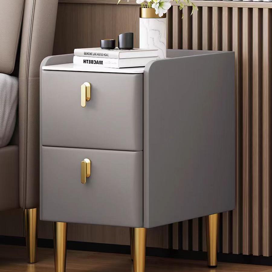 Luxury Narrow Bedside Table with Wireless Charging and Multi-functional Storage