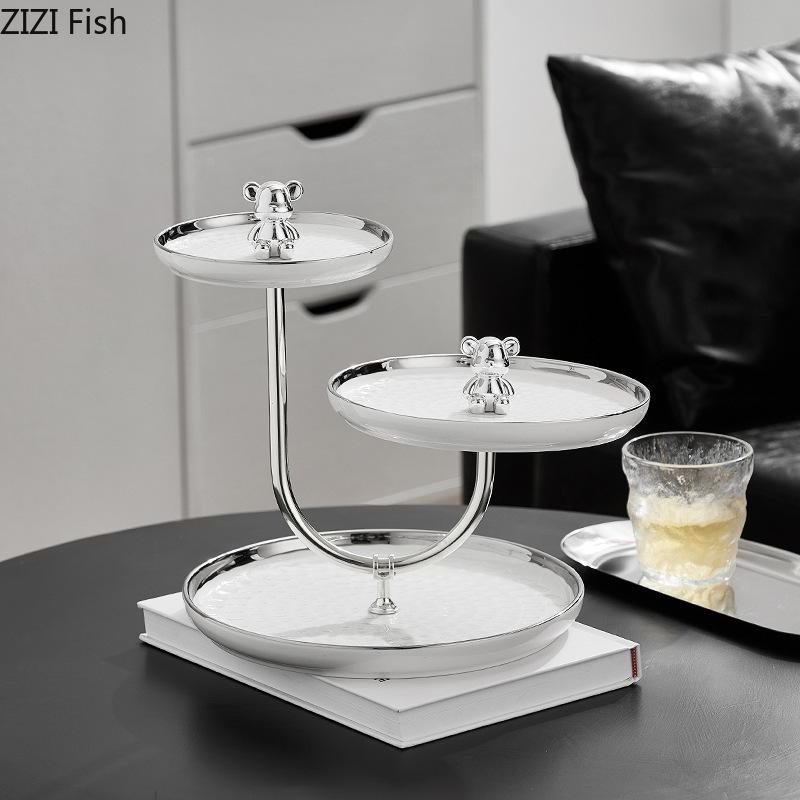 Three Layer Bear Fruit Plate Creative Candy Snack Dessert Plate Wedding Party Cake Display Rack Home Kitchen Ceramic Tableware