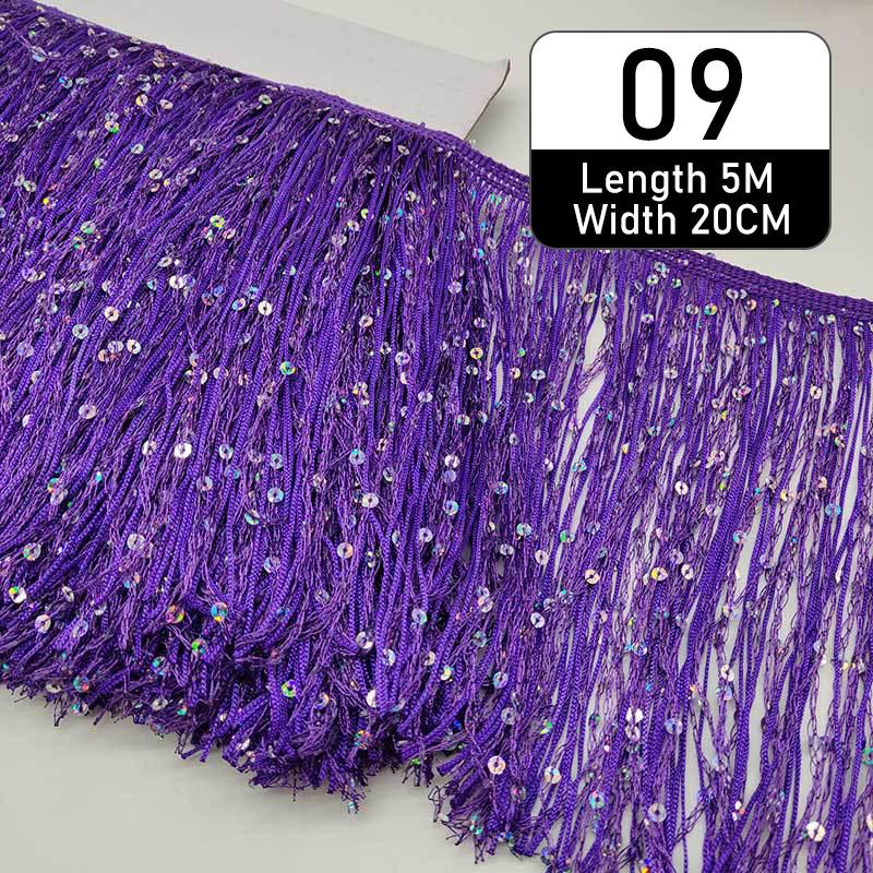 5 Meter Polyester Sequins Tassel Fringe 20cm Lace Trim Ribbon Sew Latin Dress Stage Garment Curtain Diy Accessorie