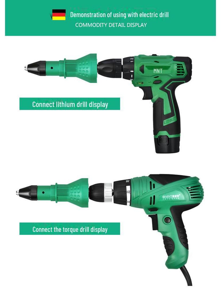 Portable Electric Rivet Gun with 2.4-4.8mm Core-Pulling Rivet Conversion Head - Hardware Tool Accessory
