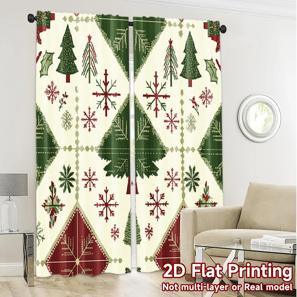 2 Stück, Vorhänge Weihnachtsbaum Rentier Quilt Schick Kreative Vorhänge Vielseitige Polyestervorhänge Raumdeko für Schlafzimmer, Büro,