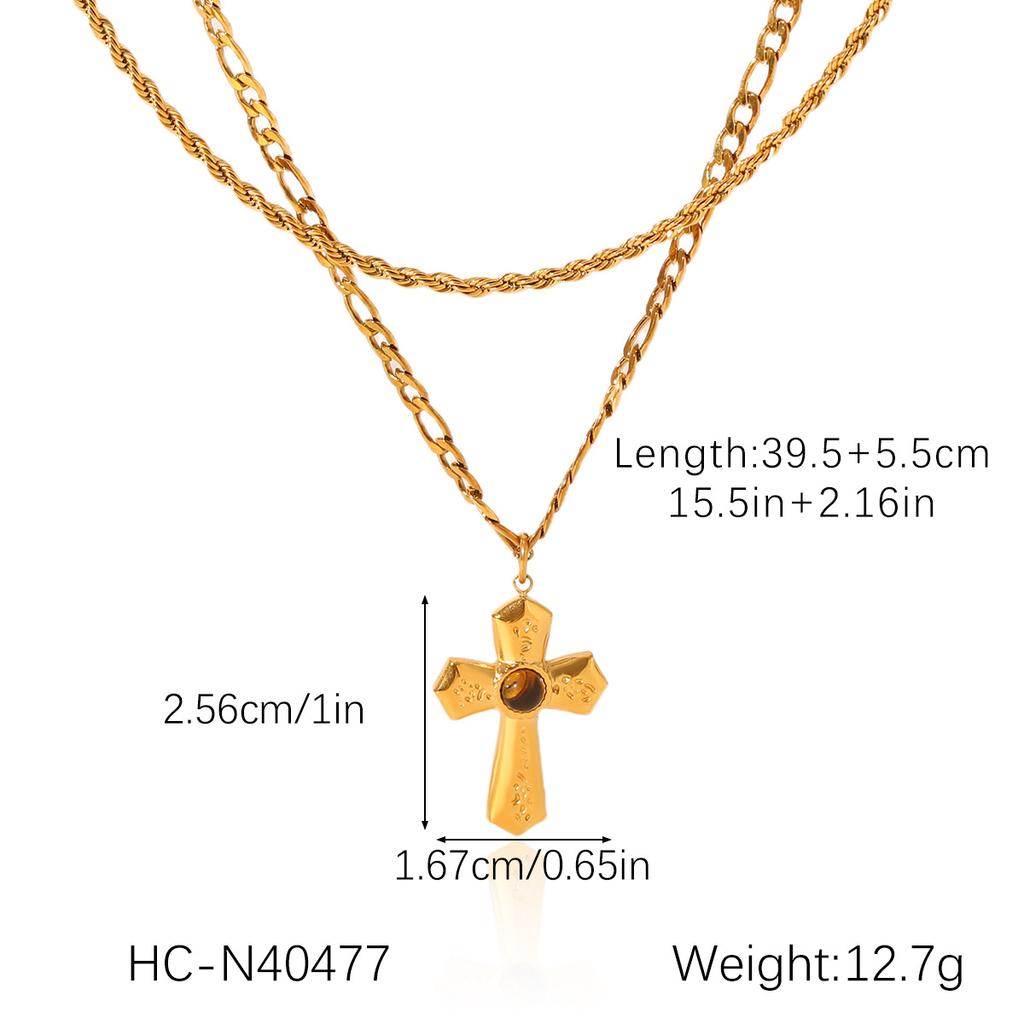 Gold Tone Titanium Steel Cross Pendant Necklace with Diamond Accents Non Tarnish Elegant Collarbone Chain