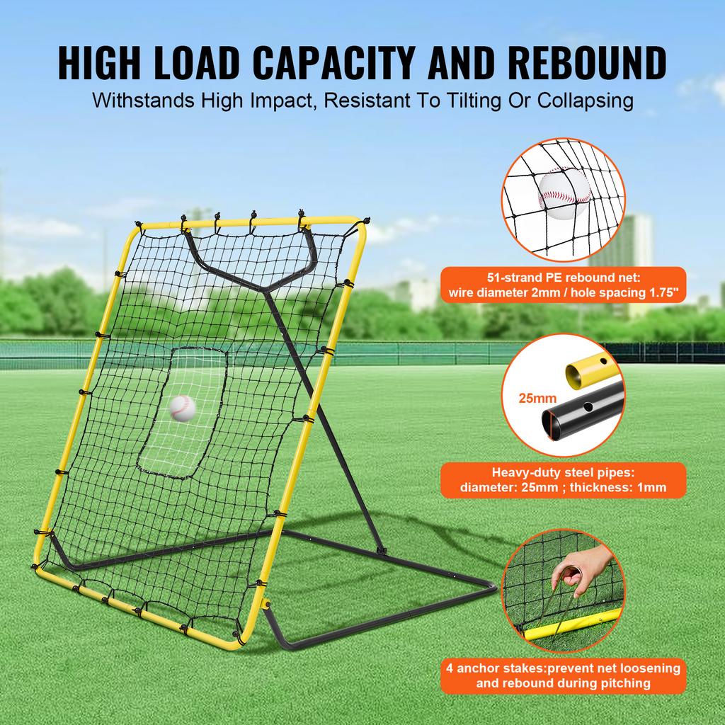 SucceBuy 4 X 4.5FT Baseball And Softball Rebounder Net PitchBack Baseball Nest for Pitching and Fielding Training 4Angles 7.59kg