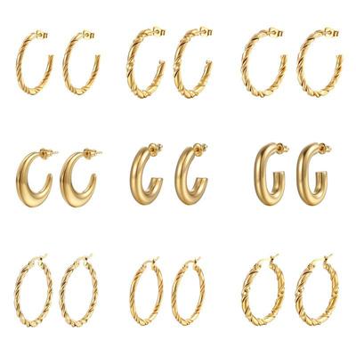 European and American Stainless Steel Earrings Trend Multi-strand Twist Wire Titanium Steel Earrings C-shaped Earrings Set
