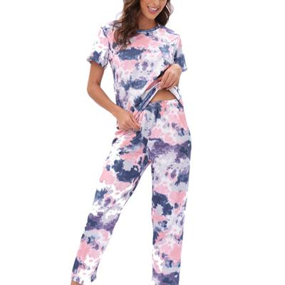 European and American Style Women's Loungewear Two-piece Set Short Sleeve Long Pants Pajamas Set Fashion Printed Homewear