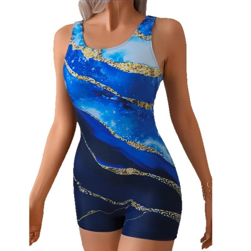 New dynamic gradual change simple pattern women's one-piece tight flat angle comfortable backless swimsuit