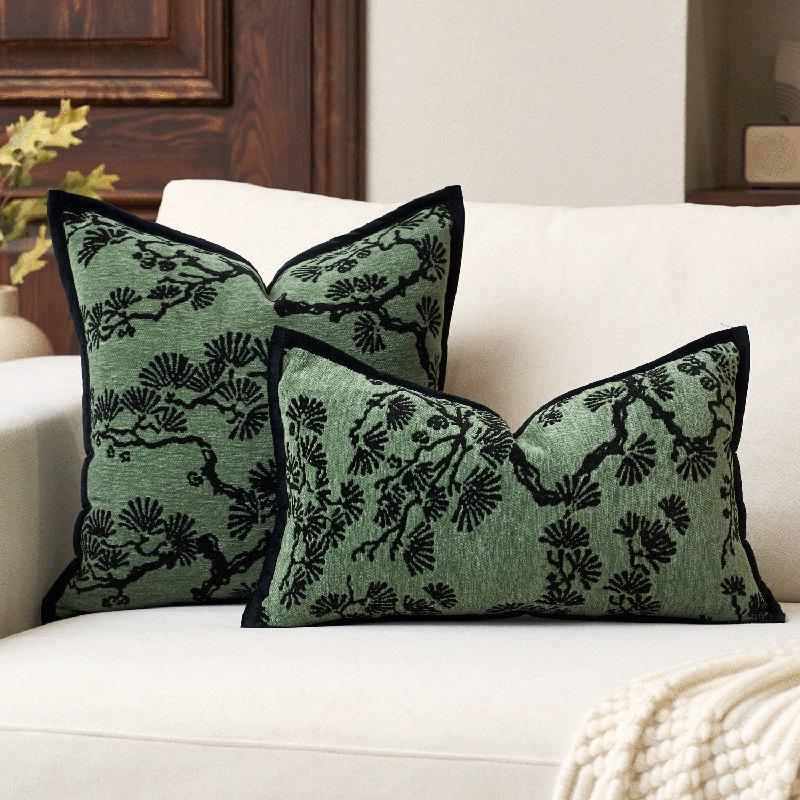 Chenille Green Plant Abstract Cushion Cover (Pillow Insert Not Included) - Luxury Sofa Decor & Gift Option.