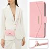 For iPhone 16 Stand Case Cross Texture PU Leather Wallet Phone Cover with Shoulder Strap/Makeup Mirror
