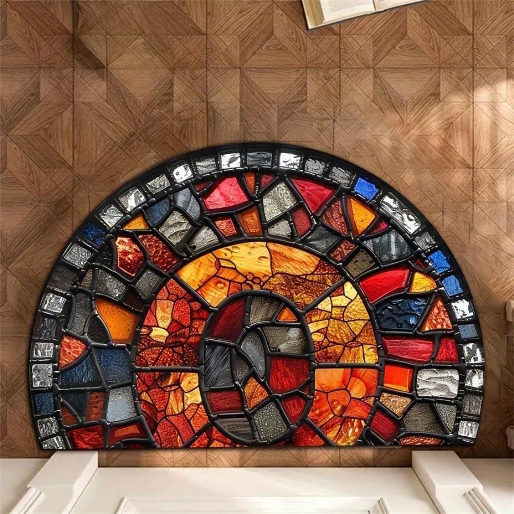 Thickened Non Slip Half Round Doormat Flower Floral Boho Door Mat Washable Absorbent Entrance Door Carpet Outdoor