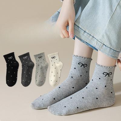 Women's Summer Thin Boat Socks, Women's Summer Ballet-style Bow Polka Dot Breathable Short Socks