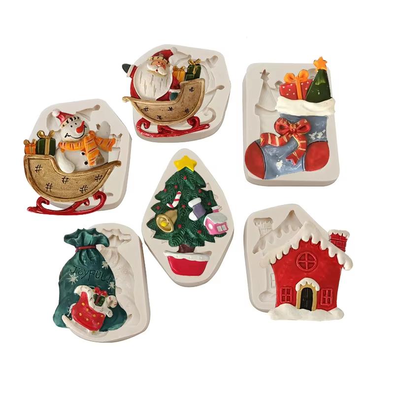 Christmas House & Tree Silicone Mold Cooking Tools for Cake Decorating Pastry Kitchen Baking Fondant Sugar Art Accessories