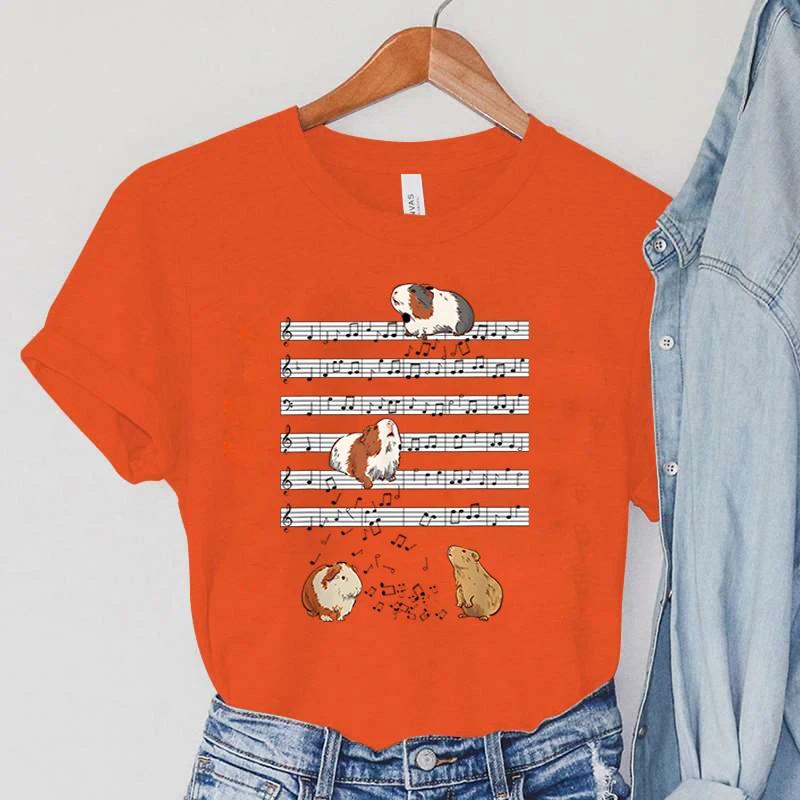 Guinea Pig Women's Clothing Cartoon Animal Note Female T-Shirts Pets Guinea Pig Casual Fashion Women Tops Short Sleeve T-Shirts