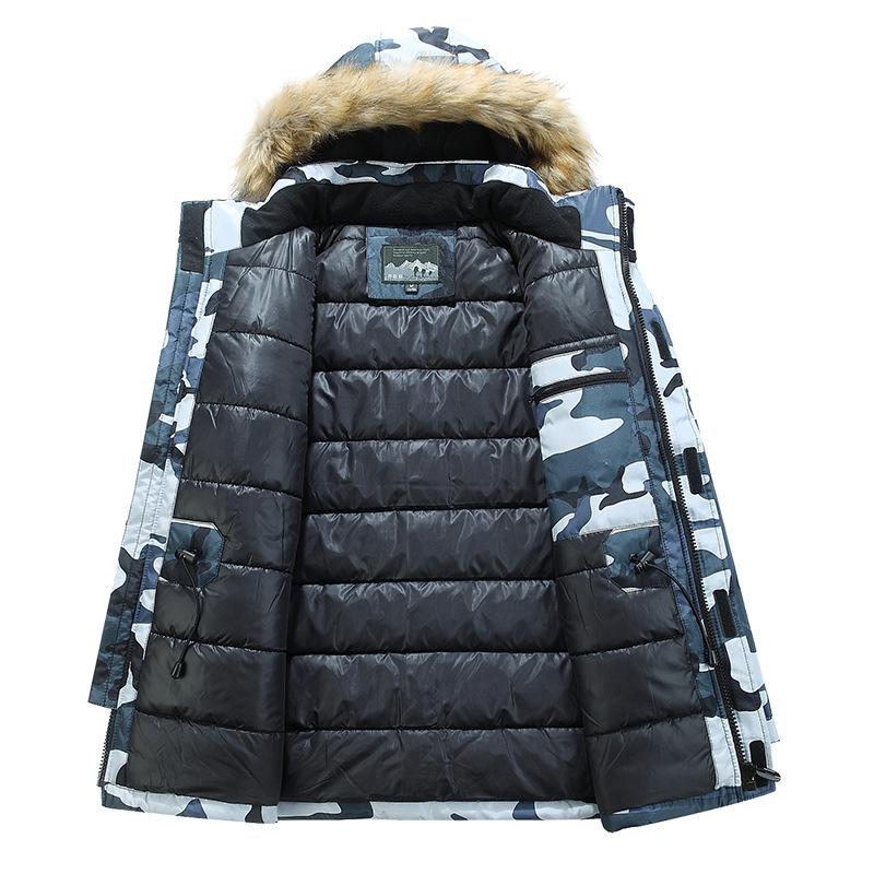 Zimowa Nowa męska kurtka w kamuflażu z kapturem Luźna Duży rozmiar Średni i długi Odzież męska