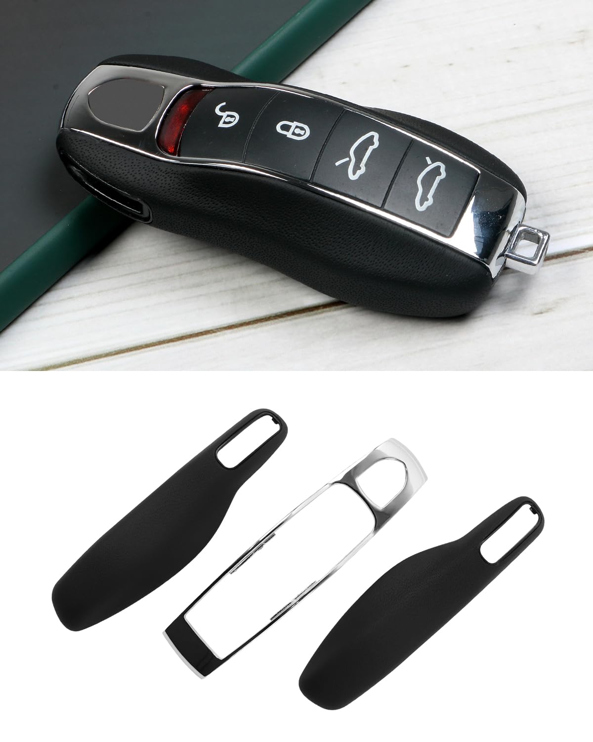 

Кожаный чехол для ключей, чехол для ключей, хаки, защитный брелок Porsche Macan Cayenne Panamera 911 Boxster Cayman 718 (черный)