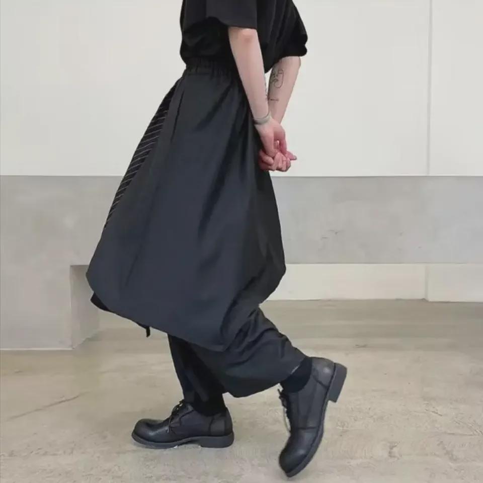 Yohji Style Wide-Leg Striped Splicing Pants: Spring/Autumn Irregular Casual Trend