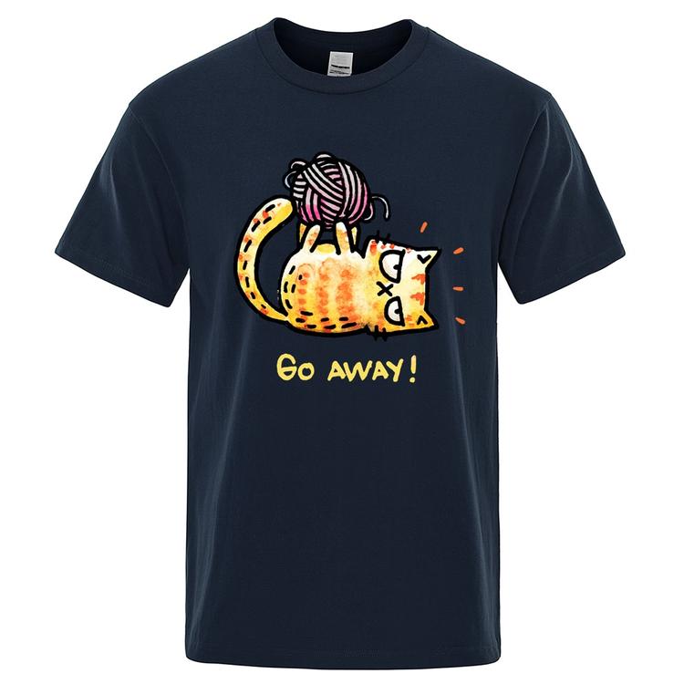 Angry Cat Go Away Cartoons Print Unisexs Tshirts Oversized Crewneck T Shirts Breathable Clothes Summer Cotton TShirt Loose