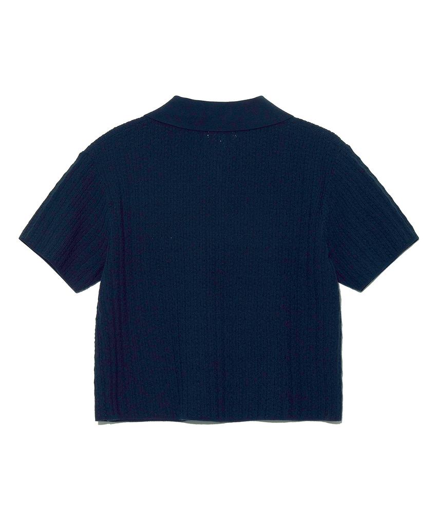 LEE Women Collared Crop Short Sleeve Knit Navy