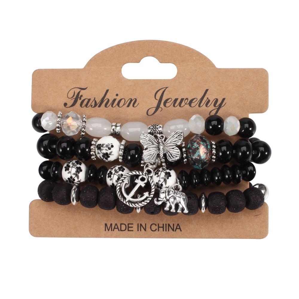 Bohemian Retro Beaded Bracelet with Anchor Pendant