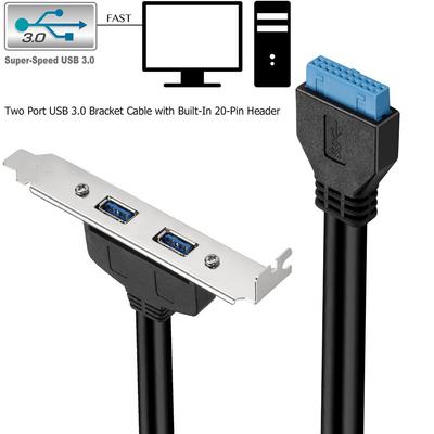 2 Ports USB 3.0 Female Back Panel To Motherboard 20pin Header Connector Cable Adapter With PCI Slot Plate Bracket 50cm