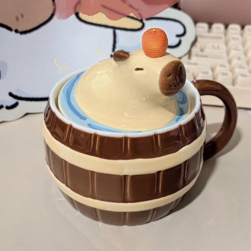 Capybara Mug Cute Capybara Coffee Mugs Cartoon Capybara Kawaii Aesthetic Mug with Easy-to-Hold Handle and Lid Funny Animal Mug