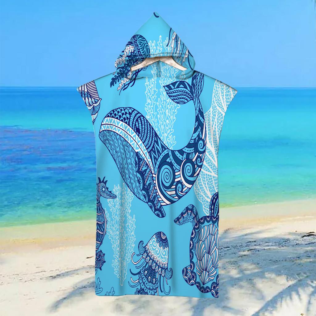 Adult Kids Beach Towel Quick Dry Hooded Cloak Children Women Large Bath Towels Sand Free Poncho Bathrobe For Summer Swim Surf
