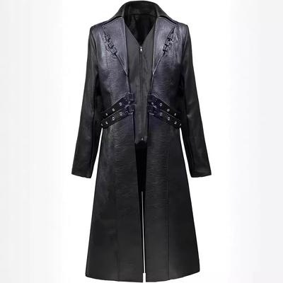Leather Trench Men Button Fashion Steampunk Vintage Jacket Gothic Frock Coat Tailcoat