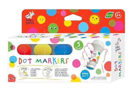 BorneLund Haku Yoka Pom Pom Markers, 5 Basic Colors, for Ages 2 and Up, HK233112