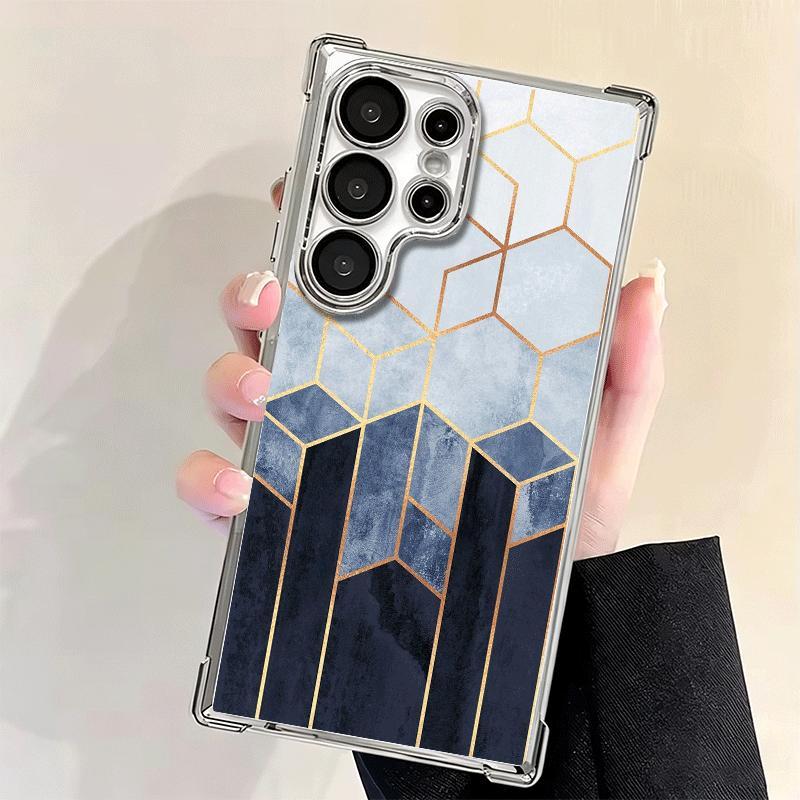 Geometric Marble Pattern Plating Phone Case For Samsung Galaxy S24 S25 FE S26 Edge S23 Ultra S22 S21 Plus S20 Anti-Fall Airabag