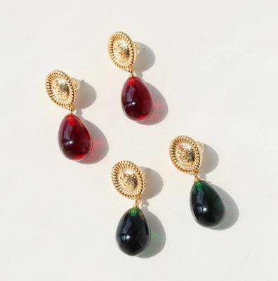 Elegant Retro Glass Teardrop Earrings for Women - Versatile and Luxurious Fashion Accessory