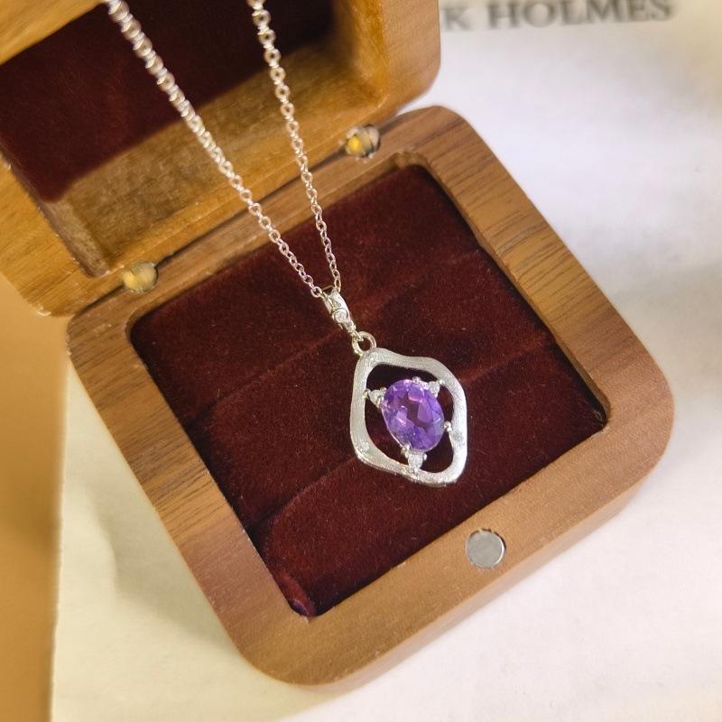 

Women s S925 Sterling Silver Necklace Natural Crystal Peridot Pendant Brushed Craft Clavicle Chain Jewelry