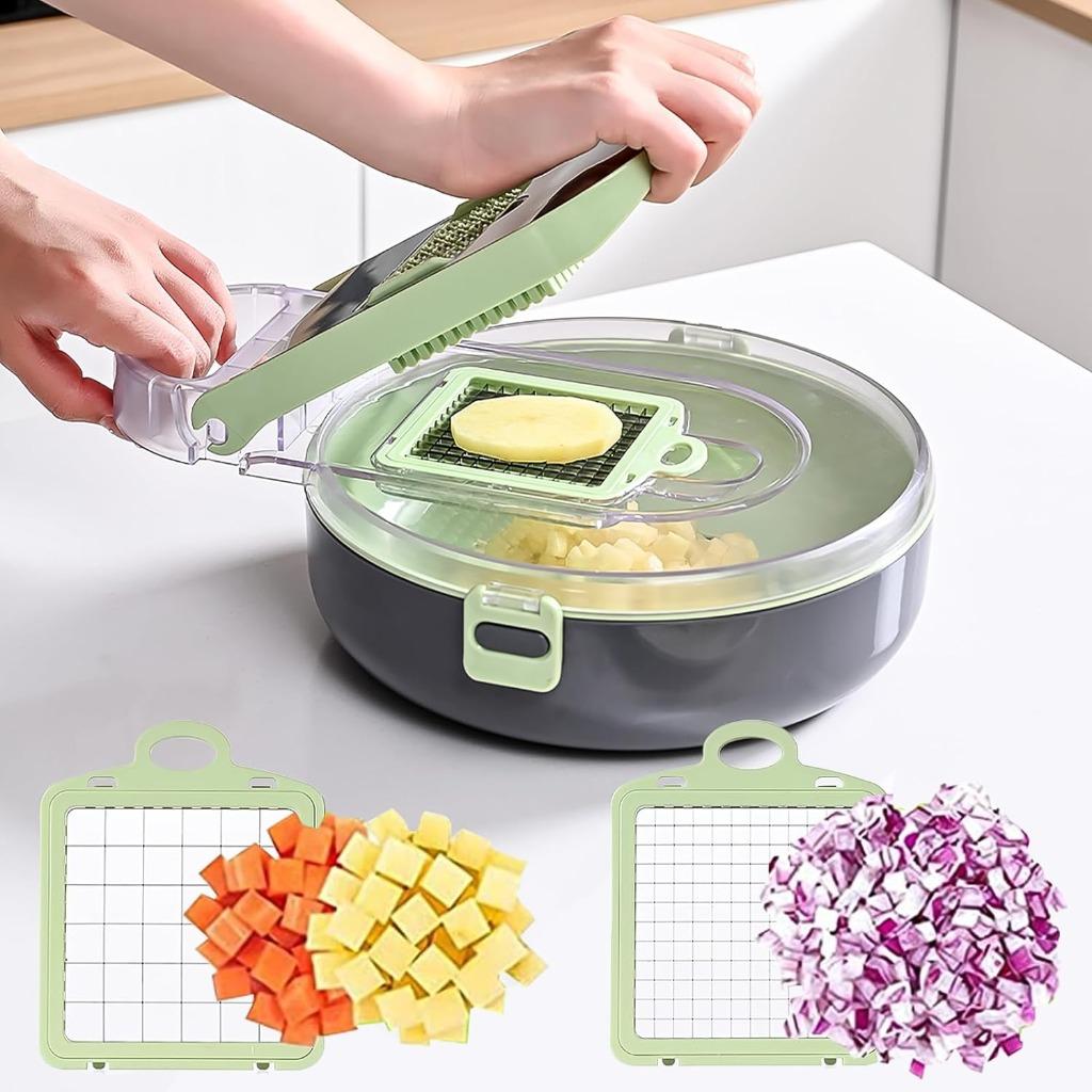 Vegetable Chopper, Pro Onion Chopper with 9 Blades, Kitchen Vegetable Slicer Chop with Round Basin, Cheese Slicer,  Carrot Chopper With Container