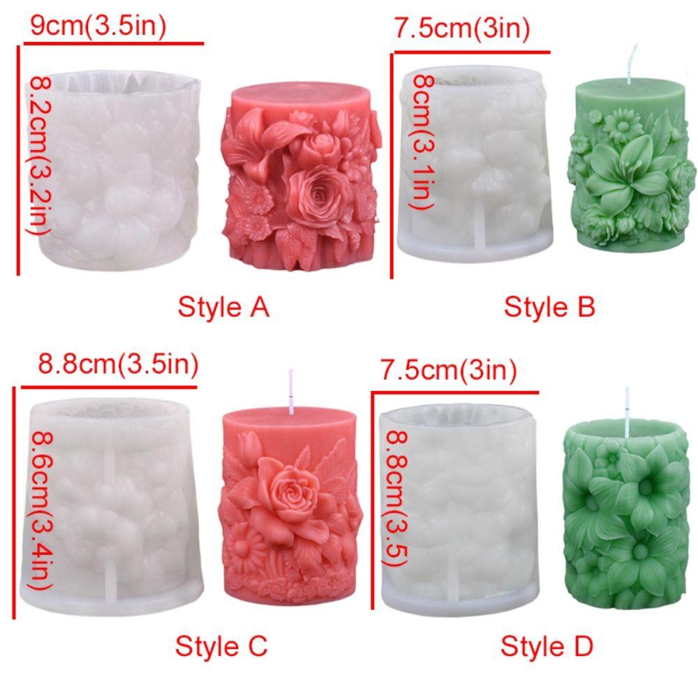 Flower Relief Flowers Cylinder Candle Mold Silicone Resin Mold Cylindrical Candle Mould Home Decor