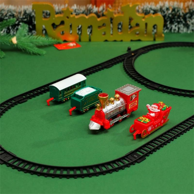 Plastic Christmas Toy Train and Truck Set with Battery Operated Motion for Holiday Shelf Display, Kids Ages 3+ and Family Use