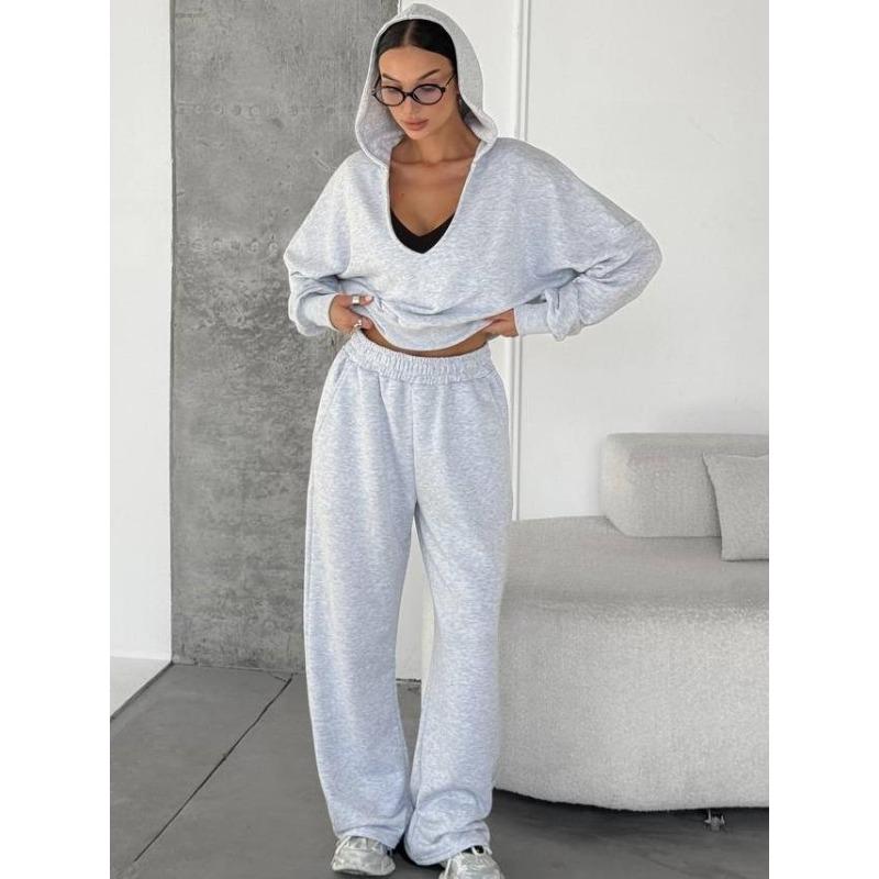 IHUASU Kadın Moda Günlük Sonbahar Kış Uzun Kollu V Yaka Pantolon Takımları