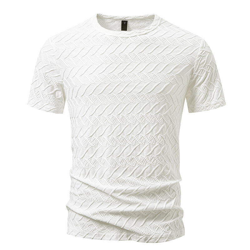 Summer New Men's Short Sleeve T-shirt Casual Round Neck Textured Design Fashion Lightweight Breathable Male Tops