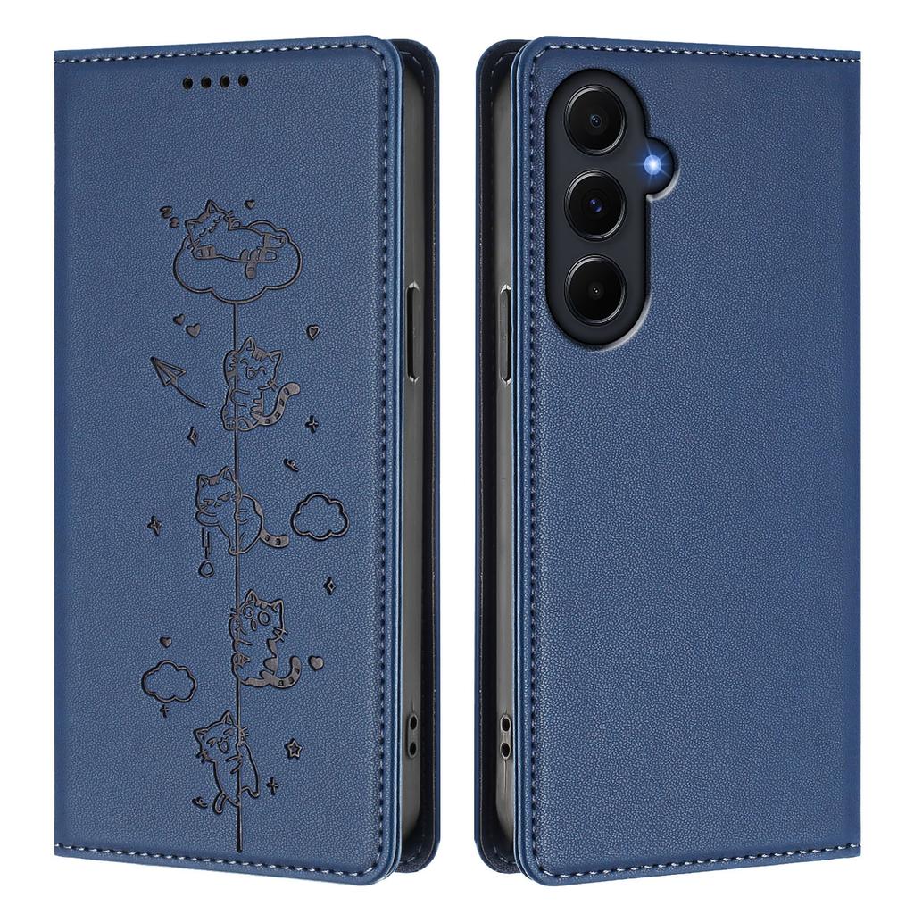 For Samsung Galaxy A55 5G Case RFID Blocking Wallet Stand Imprinted Cat Pattern Leather Phone Cover