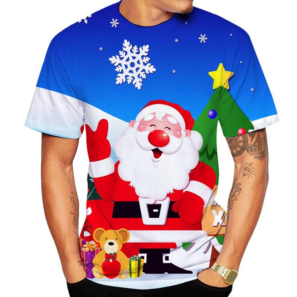 Summer Santa Claus 3D Printed T-shirt Christmas Eve Casual Short Sleeved Top