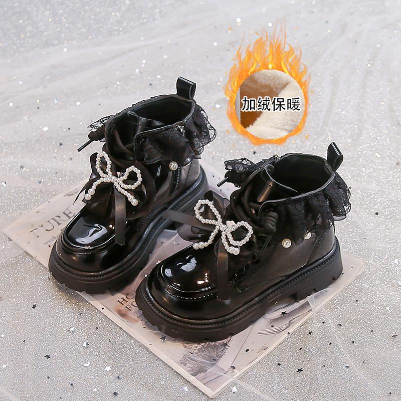 

Girls Solid Color Short Boots for Autumn and Winter, Fleece-Lined, Non-Slip, Warm, Fashionable, Lightweight, Waterproof, with Bowknot, for Older 26Inner Length15.6cm