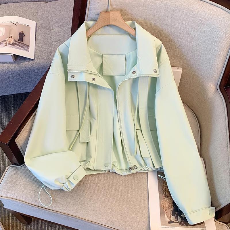 Short Hooded Jacket Women's Spring Autumn Lady Loose Thin Work Jacket Top Solid Casual Student Zipper Outwear