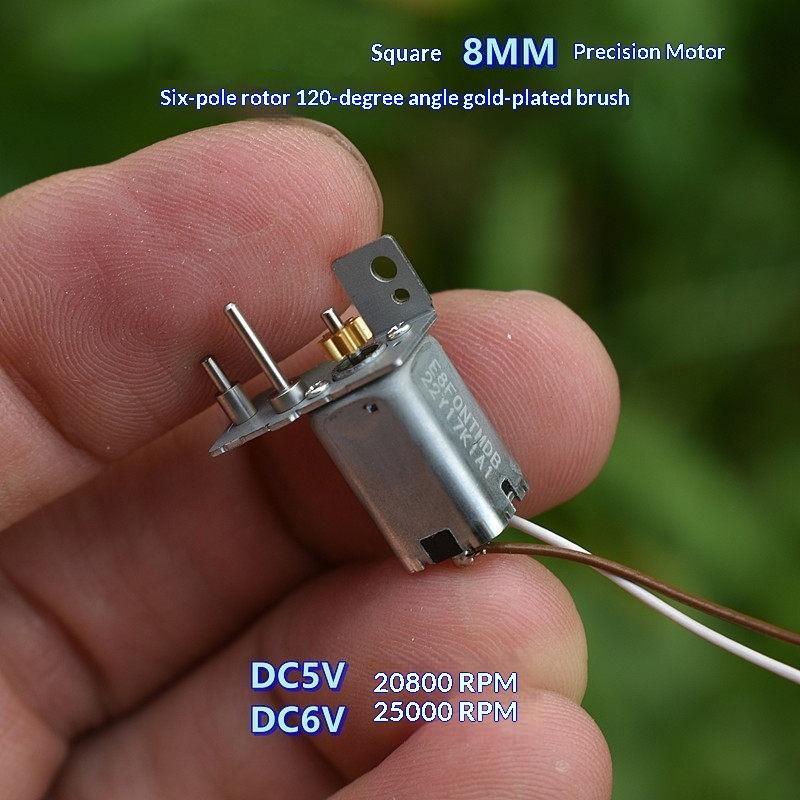 Electric Motor 6-pole Rotor Mini Micro 8mm Square DC 3V 5V 6V Durable Motor for Student Learning DIY Tools