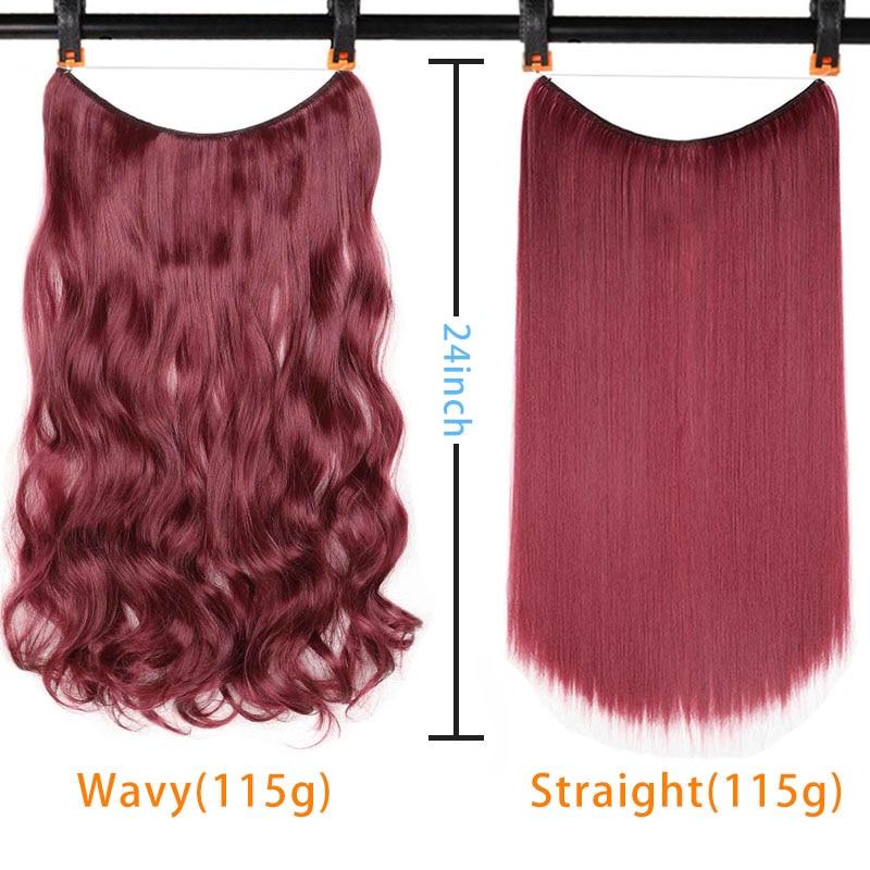 24" Invisible Wire No Clips In Hair Extensions Secret Fish Line Hairpieces Synthetic Wavy Straight Hair Extensions
