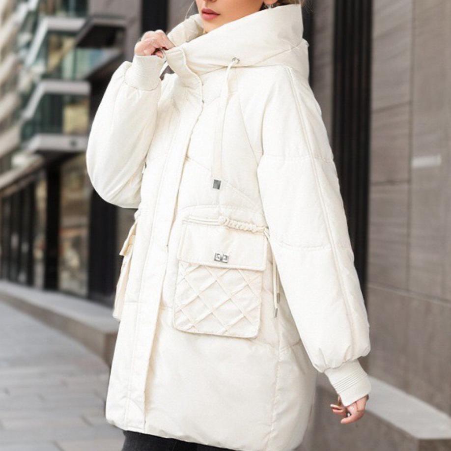 Damenjacke Winter Reine Farbe Mit Kapuze Verdicken Warme Baumwolljacke Damentasche Lässige Parkas Damenbekleidung