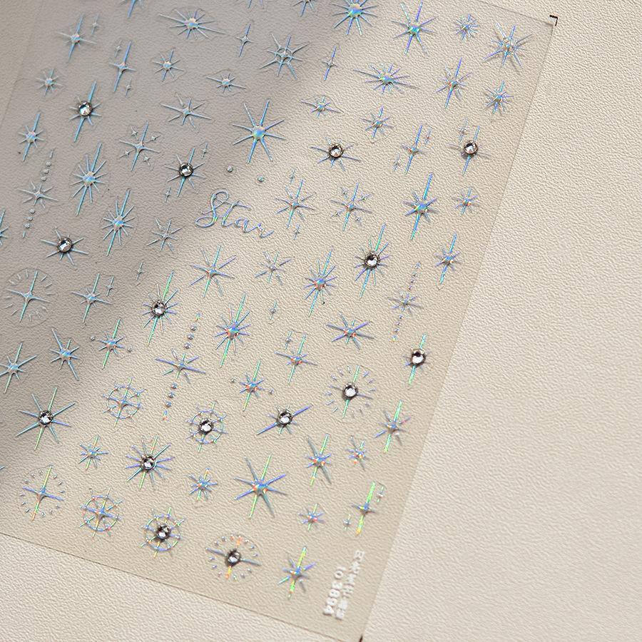 5D Bronzing Star Nail Art Stickers 1pcs Luxury Diamond Gold Sliver Laser Pentacle Self Adhesive Nail Decorations Slider Decals