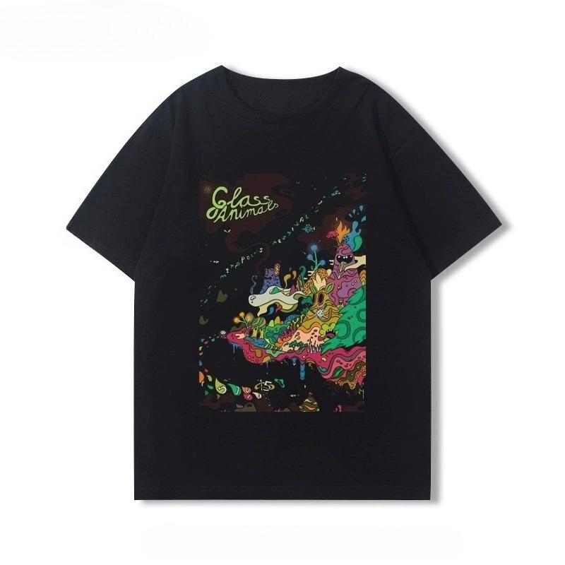 British Psychedelic Pop Band Themed Short-sleeved Men s Summer Niche Minimalist Printed Half-sleeve Shirt 2XL
